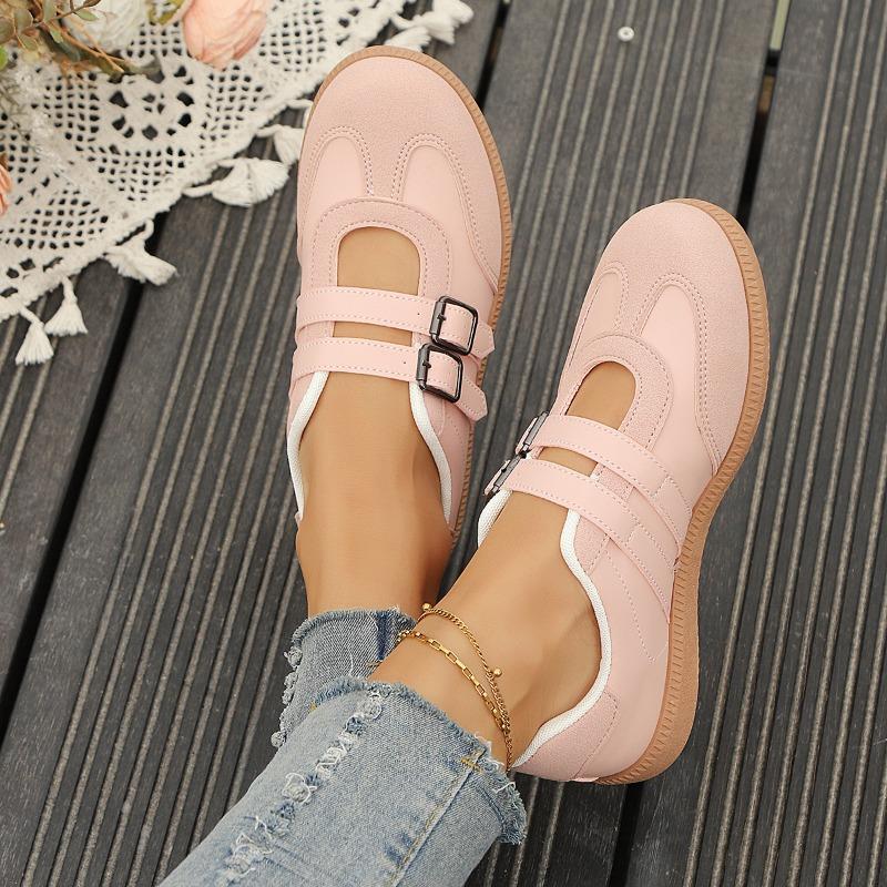 Women's Double-Buckle Thick-Soled Versatile Casual Low-Top Sports Shoes, Solid Color Footwear, Available In Large Sizes.