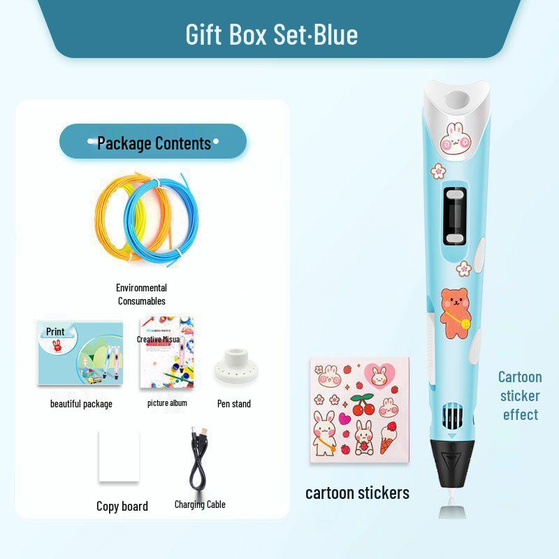 

Ручка для 3D друку: Креативна іграшка-графіті для дітей та студентів Blue Pen + 3 Materials (9m) + Painting Book