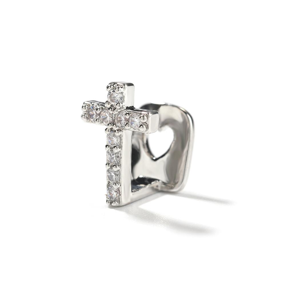 New Hip Hop Gold Braces Personalized Niche TeethGrillz Micro Zircon Cross Single Tooth Braces