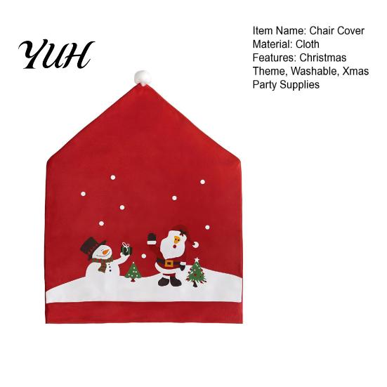 Universal Dining Chair Covers Christmas Santa Snowman Cover, Festive Slipcover, Decorative Back Xmas Party Supplies Reusable
