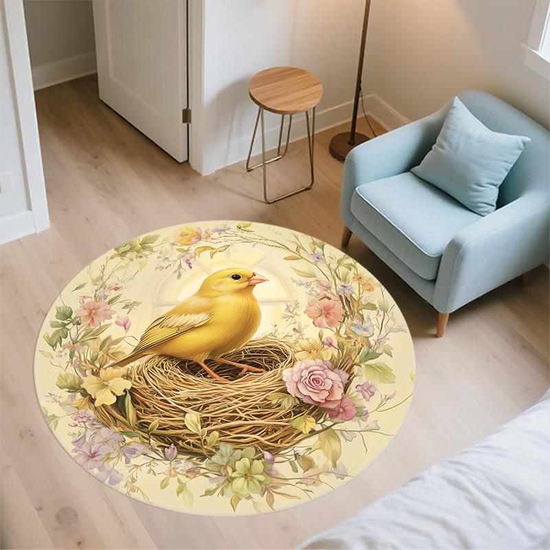 Wreath Bird's Nest,Round Area Rug,Carpet Rug for Living Room Bedroom Sofa Playroom Decor,Non-slip Floor Mat
