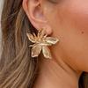 Elegant Irregular Pleated Metal Flower Wing Stud Earrings for Women