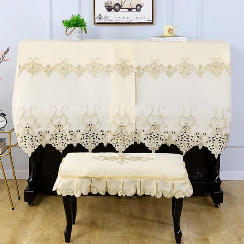 Stylish, European-style, luxurious, and elegant half-covered piano cover with lace and bright ruffles. Dustproof and protective. (One size fits most p