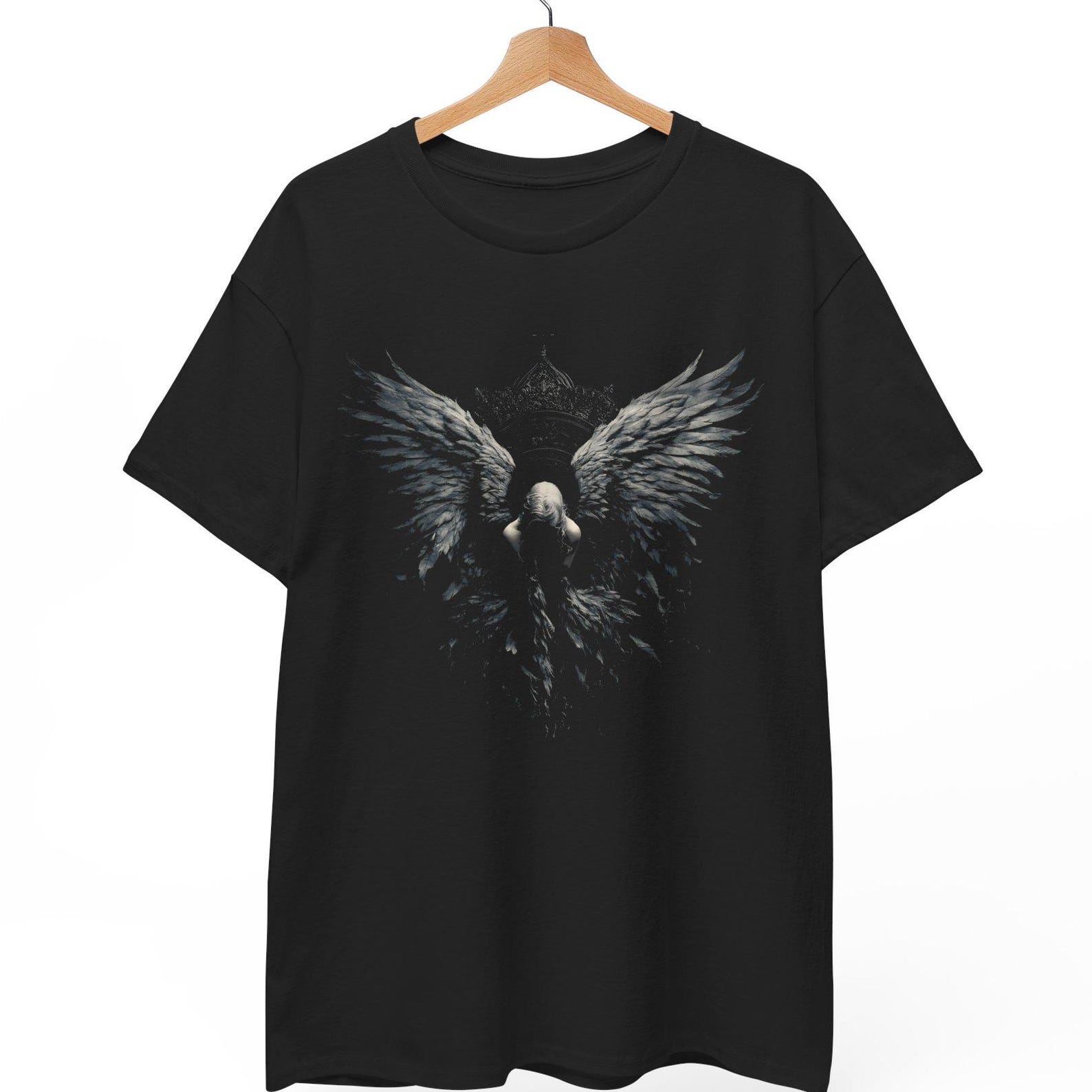 Gothic Fallen Angel T-Shirt, Dark Art Statue Graphic Top, Occult Demon Apparel S