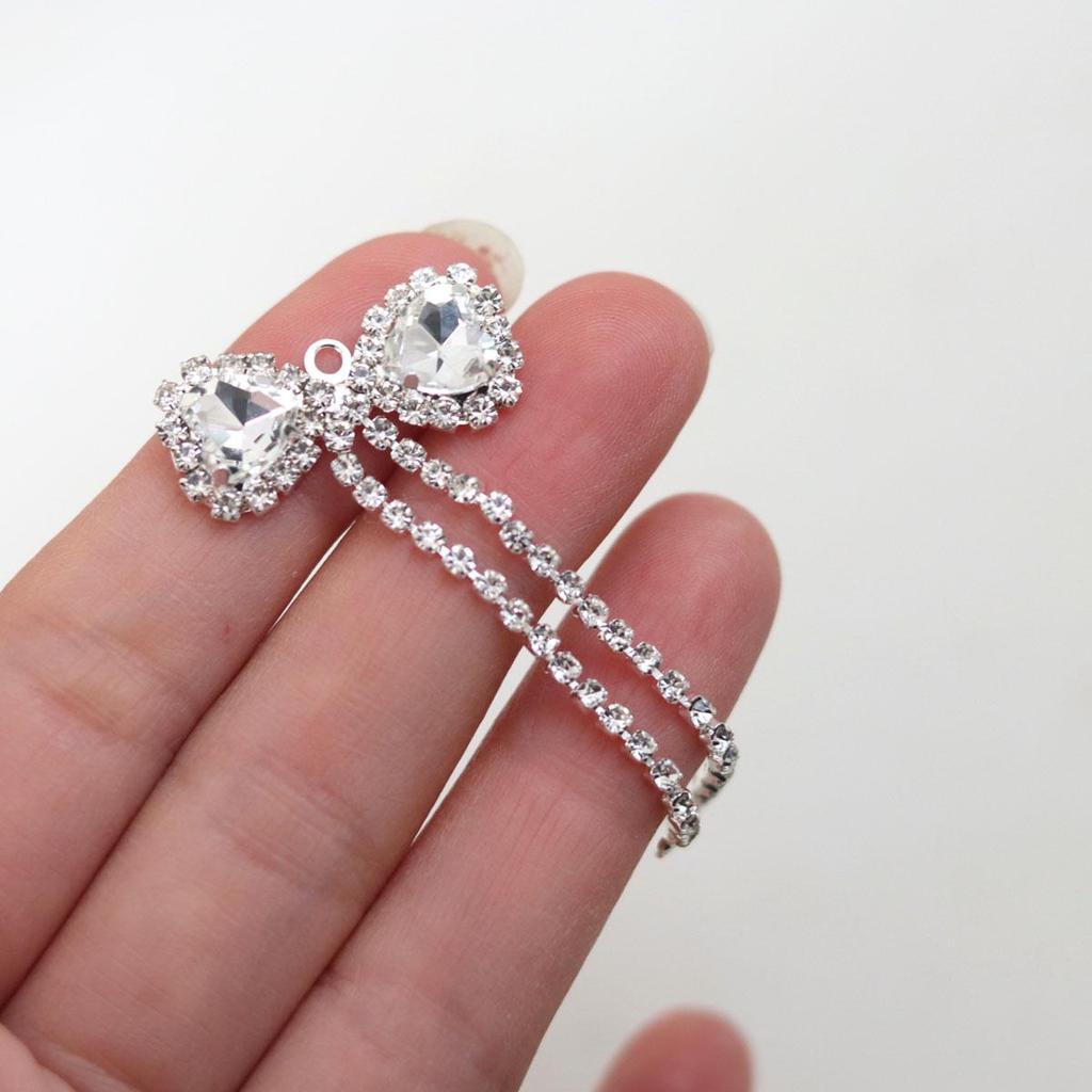 Colorful Rhinestone Heart Bow Tassel Pendant for DIY Jewelry & Hair Accessories