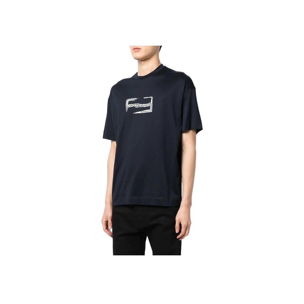 Emporio Armani SS23 Buchstabenlogo Print Rundhals Kurzarm T-Shirt Herren Oberteile Marineblau 6L1TD4-1JSAZ-920