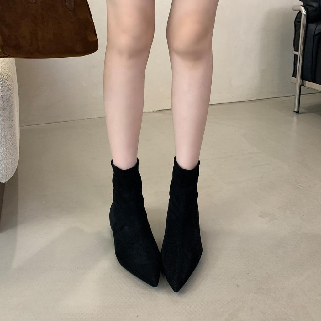 Suede simple pointed short boots women's 2025 autumn and winter new rear zipper women's boots Korean version thin boots fashion boots women