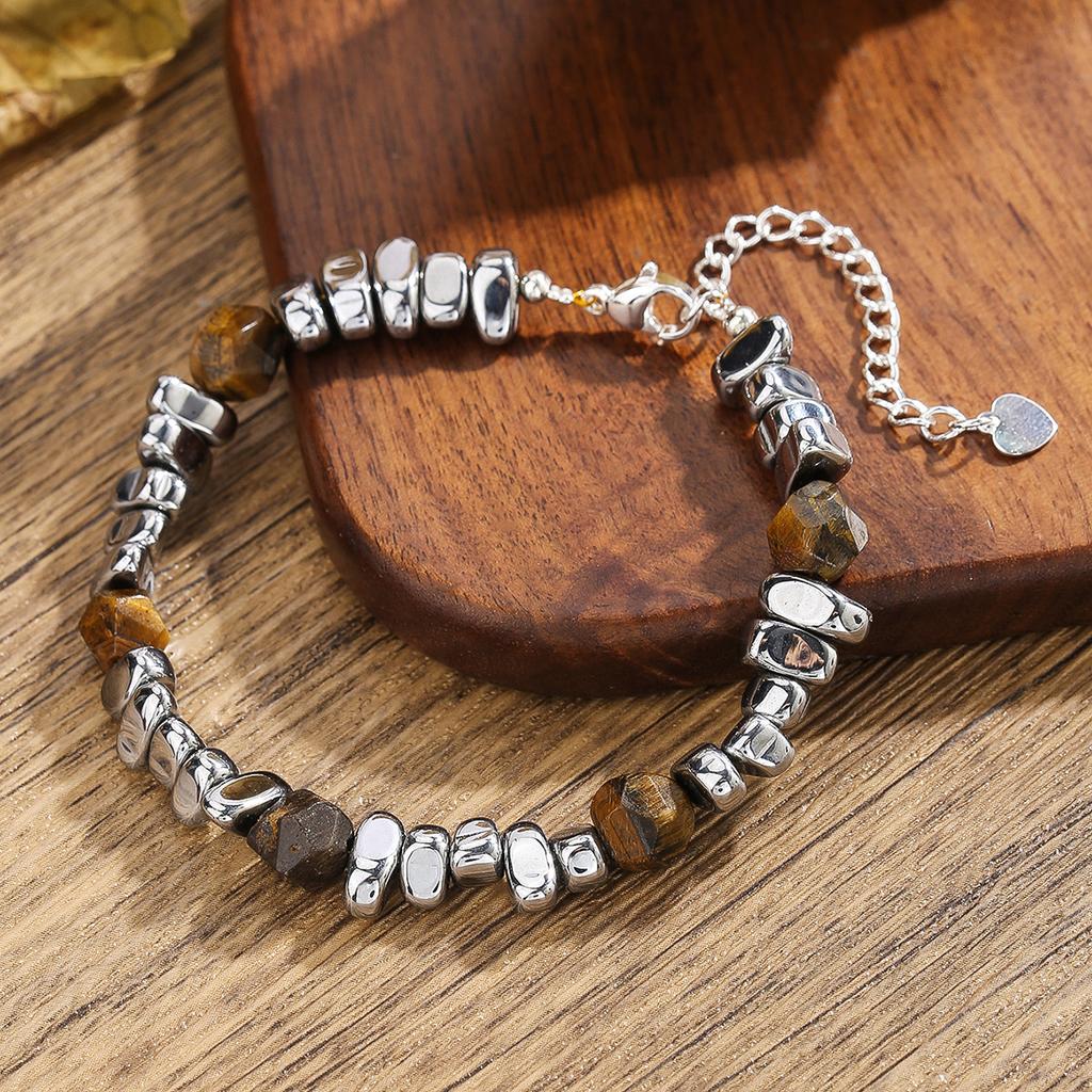 Black Gallstone Bracelet, Natural Cut, Tiger Stone, Hip Hop Beads, Bracelet, Bohemian Jewelry