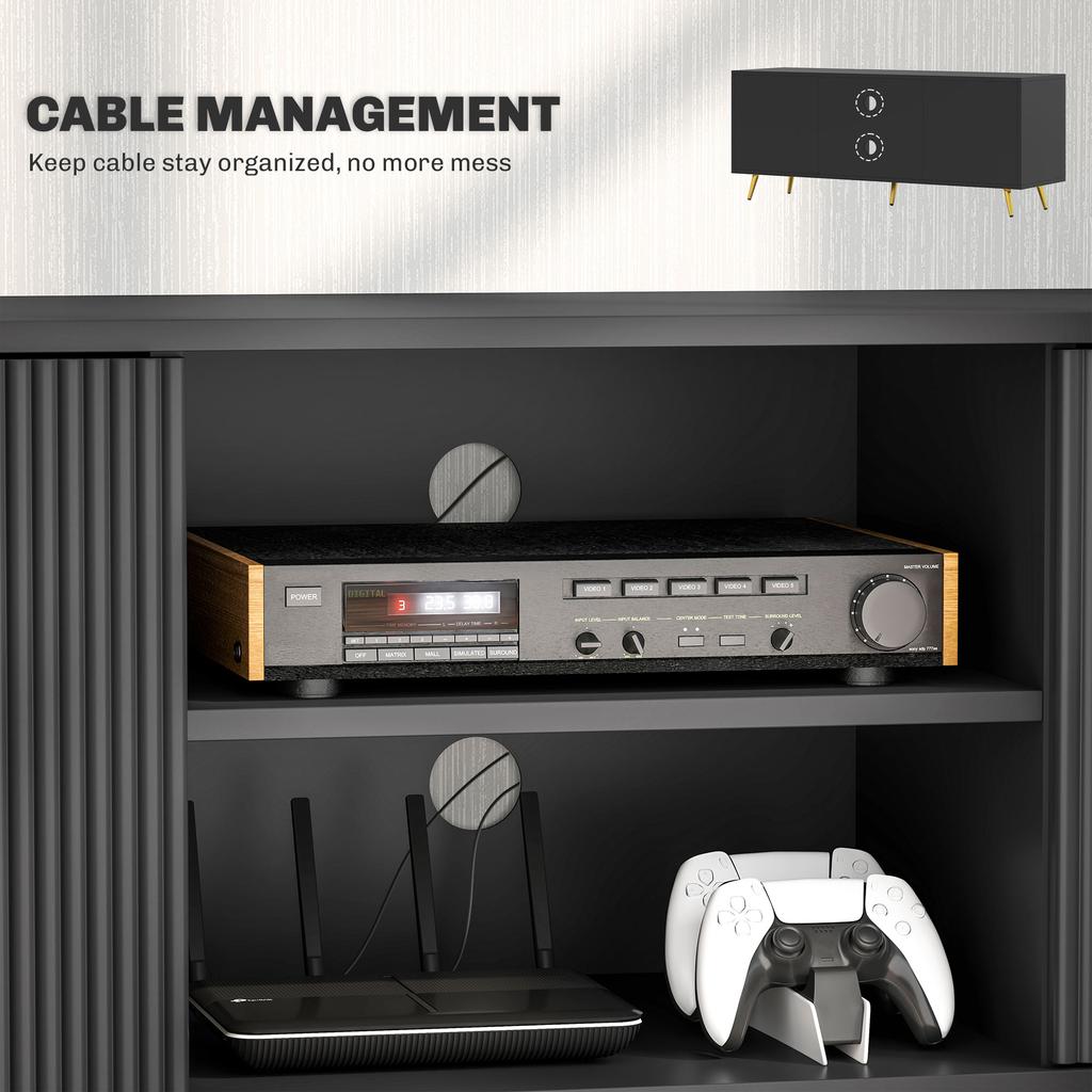 Modern TV Stand Cabinet for TVs Up To 55", TV Unit with 2 Open Shelves and 2 Cabinets, Entertainment Centre with Cable Management for Living Room
