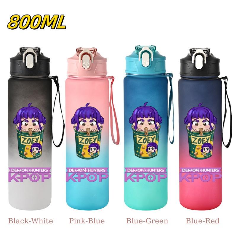800ML KPop Demon Hunters Gradient Cartoon Print Large Capacity Straw Water Cup Outdoor Portable Sports Drink Bottles Travel Mug