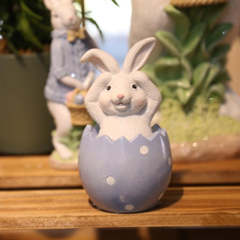 Eggshells Bunnys Easters Decoration Polyresin Rabbit Statue for Home and Farmhouses Spring Decoration