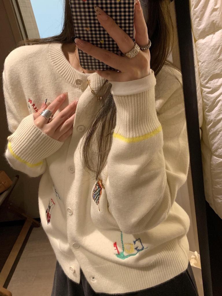 Korean Autumn/Winter Embroidered Cartoon Loose Knit Women's Sweater