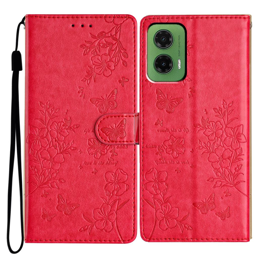 For Motorola Moto G35 5G Wallet Phone Case Butterfly Floral Imprint Leather Flip Cover