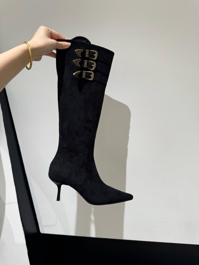 Spice girls pointed high-heeled boots 2025 new design sense niche Maillard foreign look thin heel Martin boots