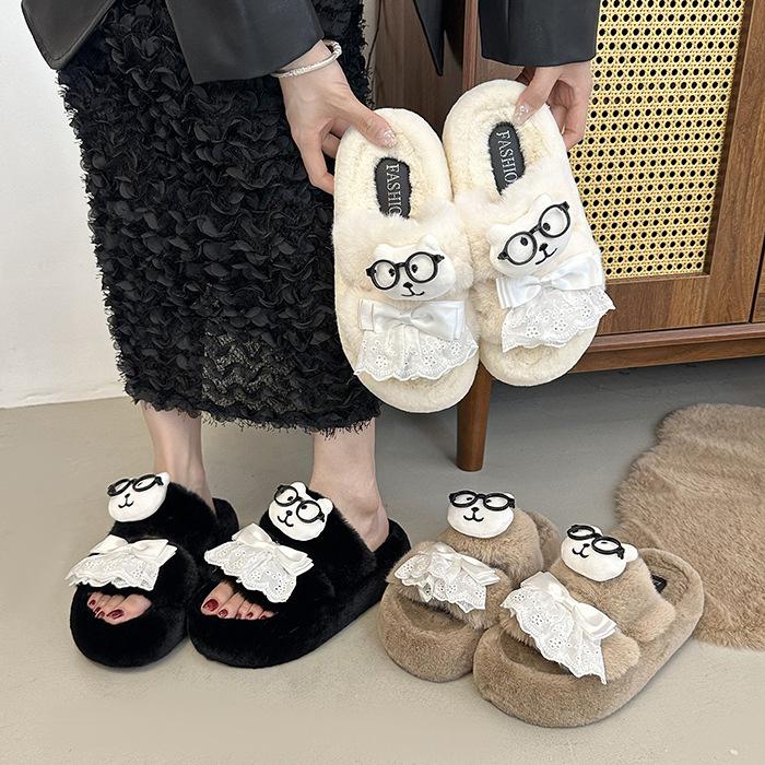 2025 New Cute Cartoon Fluffy Slippers Women's Autumn and Winter Home Indoor Non-slip Thick Bottom Student Dormitory Cotton Mop