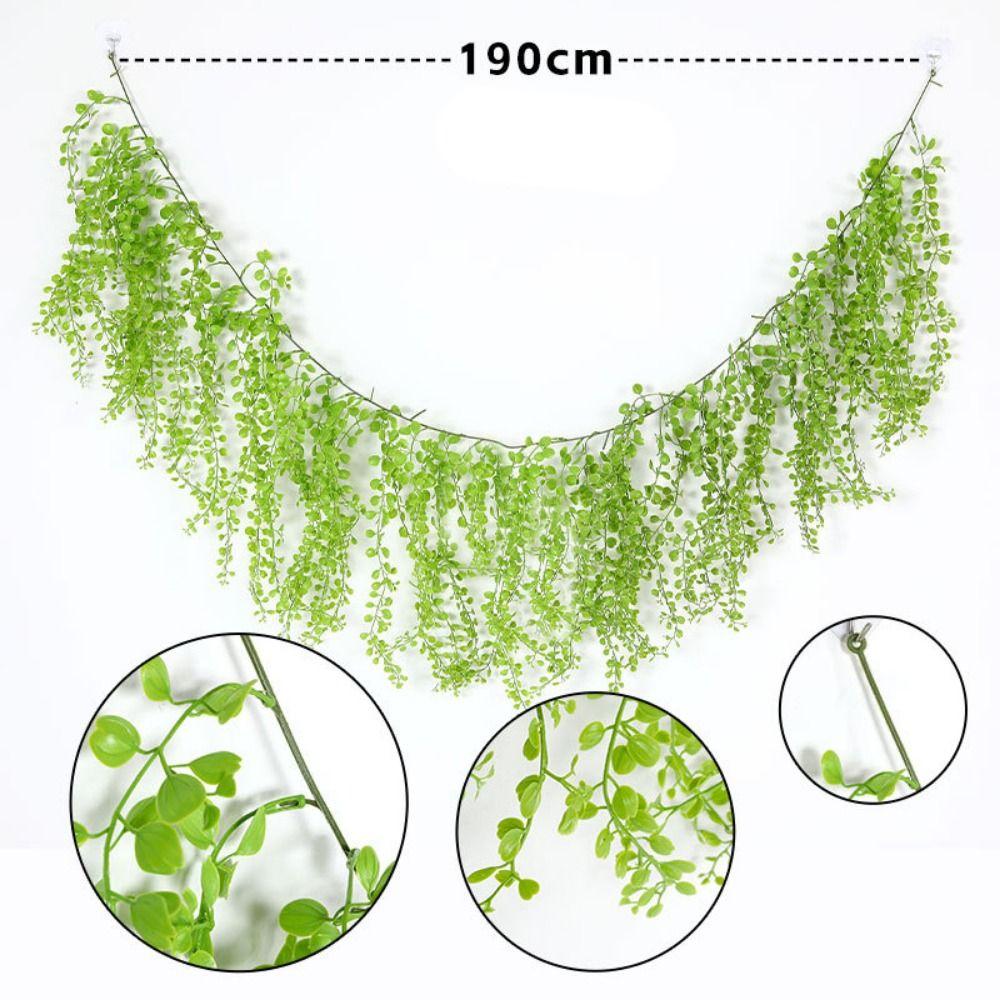 Creative Green Artificial Plant Vine 190cm Plastic Lifelike Leaves Vine Ornament Photo Props Wall Hanging Garland Spring
