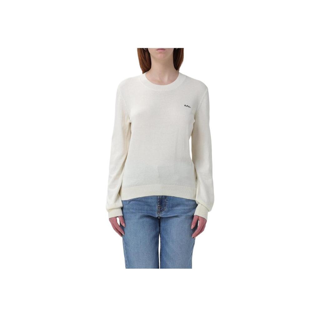 A.P.C Letter Embroidered Crew Neck Long Sleeve Pullover Sweater Women Sweater White COEZJ-F23294-AAD