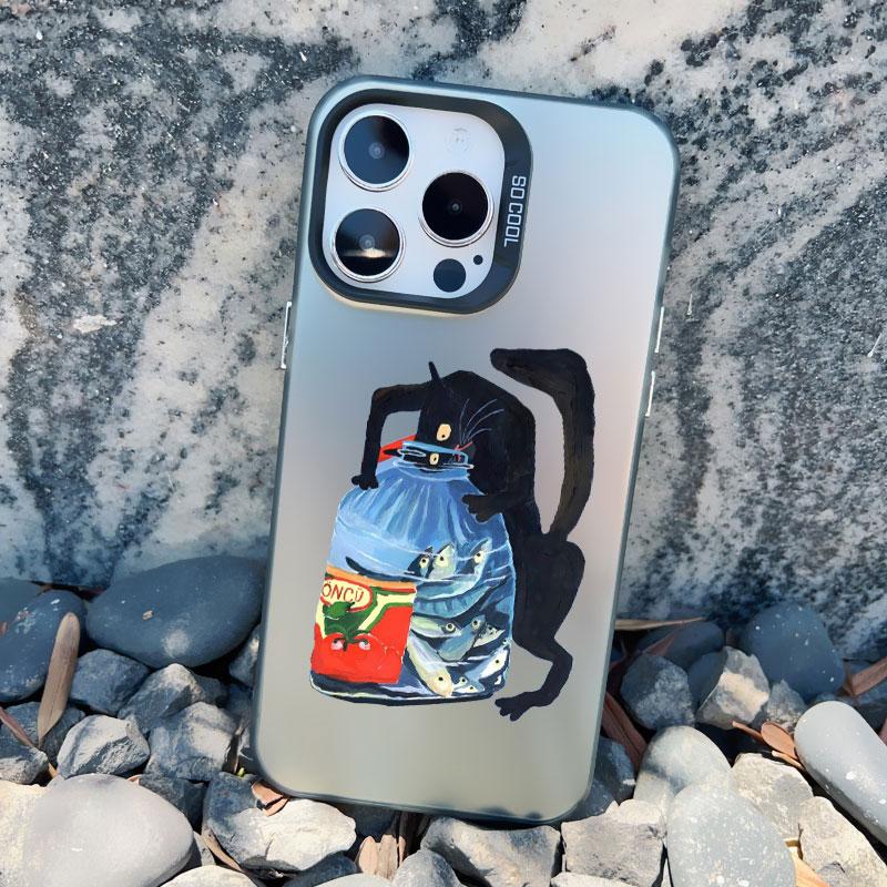 Dark Funny Cartoon Cat Have Fun Phone Case For iPhone 14 13 Pro Max 13 Mini 16 12 11 15 Pro Max 14 15 Plus Animal Laser Cover