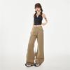 Spring Summer Pure Cotton Soft Comfort Micro Flare Flap Pocket Relaxed Flare Denim Pants For Women Casual Pants Oversize Denim Trousers