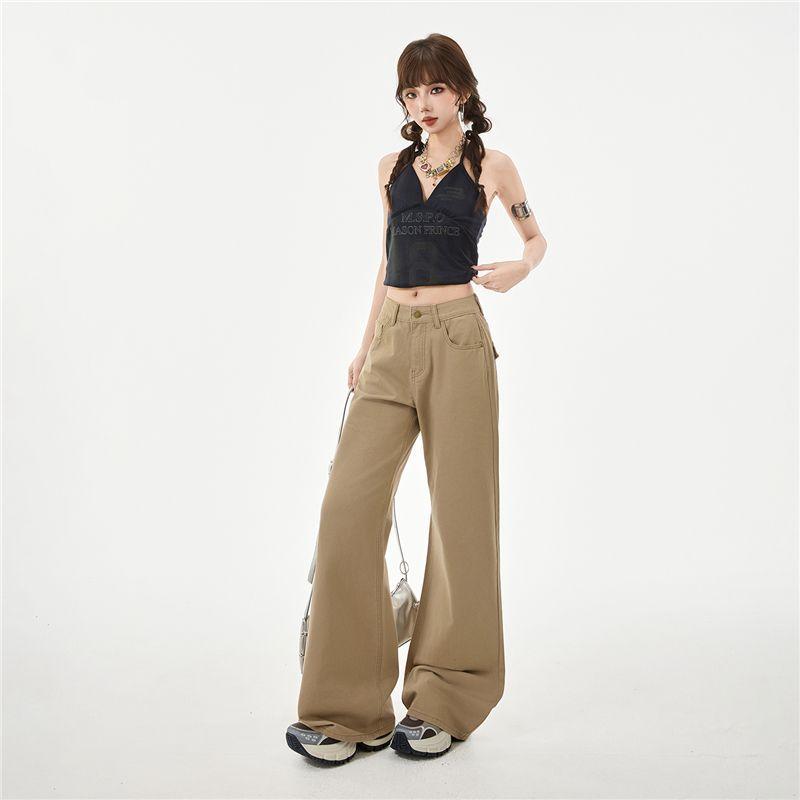 Spring Summer Pure Cotton Soft Comfort Micro Flare Flap Pocket Relaxed Flare Denim Pants For Women Casual Pants Oversize Denim Trousers