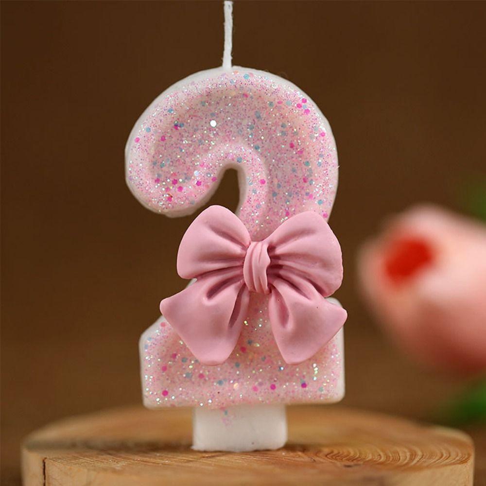 New Creative Number Birthday Candles 3D Design Pink Extended Big Number Candle Bow Knot Any Celebration Cake Topper Decoration