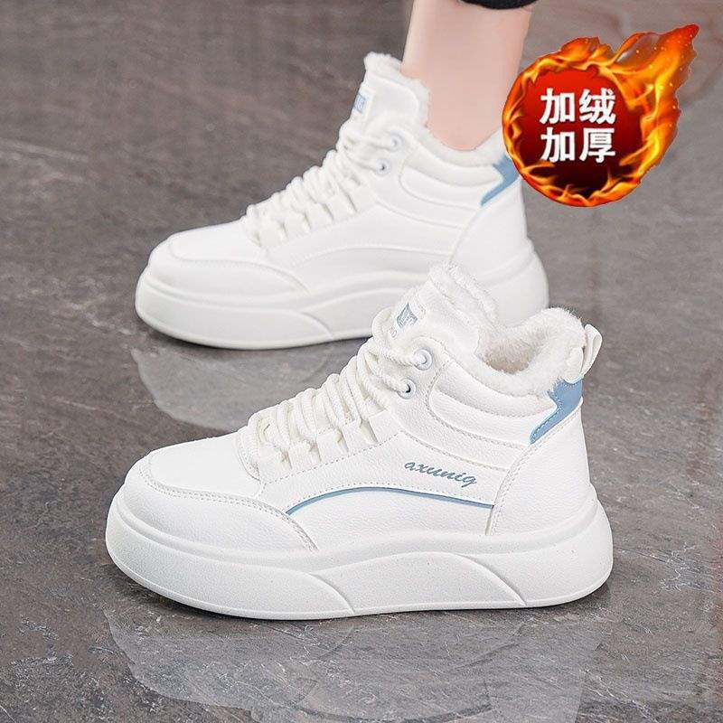 Winter Velvet High-top Little White Shoes for Women, Korean Version of Versatile Platform-soled Sports Shoes, Casual Thickened Warm Cotton Shoes, Boa