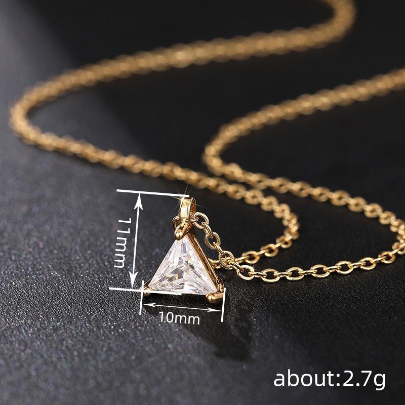 Ladies' Triangular Pendant Necklace with Triangular Synthetic Zircon Inlay, Elegant and Minimalist Collarbone Chain