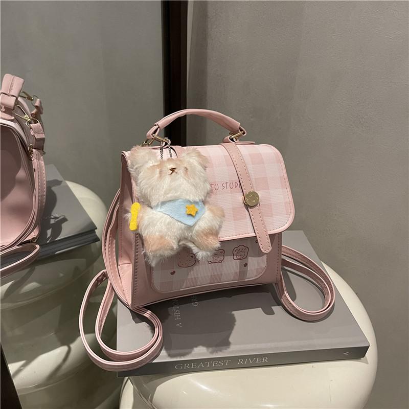 

Simple trendy college style texture printing spring new commuter shoulder crossbody handbag female Without pendant розовый