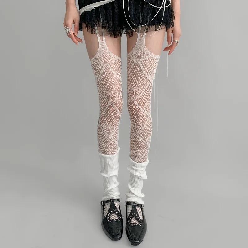 

Women Sexy Love Heart Fishnet Stockings Sweet Girl Gothic Hollow Out Brown Black Pantyhose Y2K JK Cosplay Party Mesh Leggings One Size белый