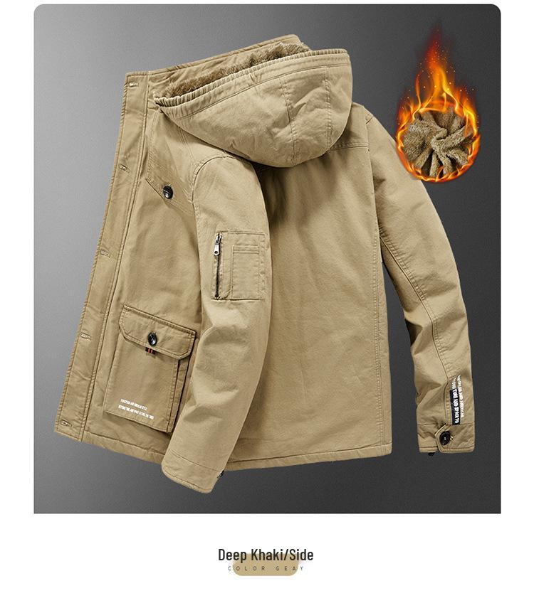 Men's Plus Size Winter Workwear Jacket - Fleece Lined, Thick, Multi-Pocket, Hooded