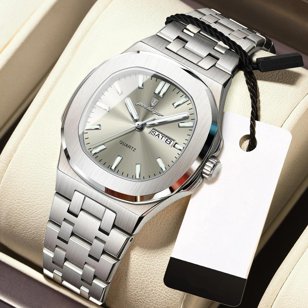 

POEDAGAR Fashion Square Watch For Woman Luminous Waterproof Date Week Ladies Watch Stainless Steel Women s Quartz Wristwatch серый/серебряный