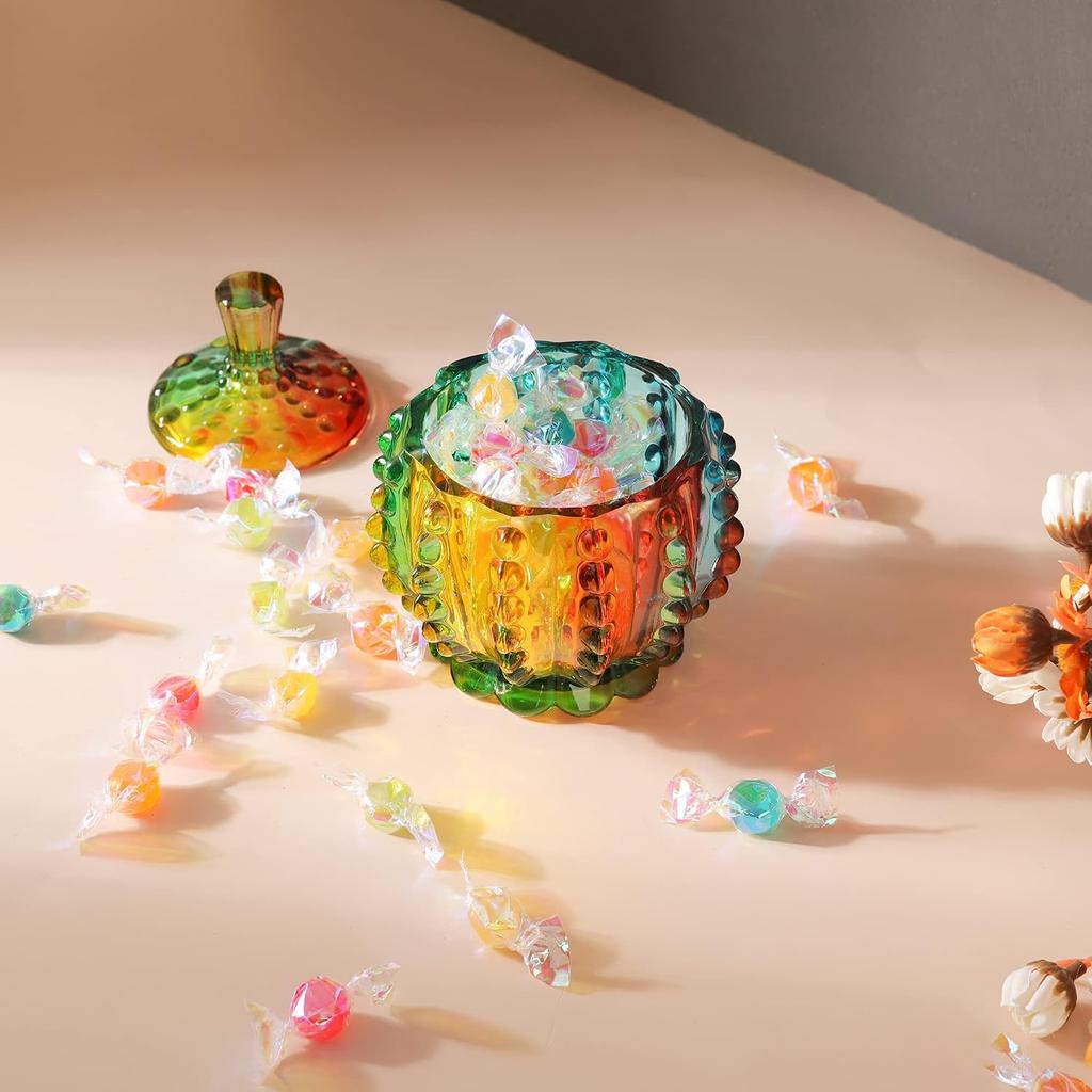 Barattoli in Vetro Colorato Goffrato con Coperchio - Vasetti in Vetro di Cristallo da 6 oz per Caramelle - Barattoli Iridescenti per Caramelle Scatola per Gioielli per Matrimonio, Festa, Buffet Decorativi