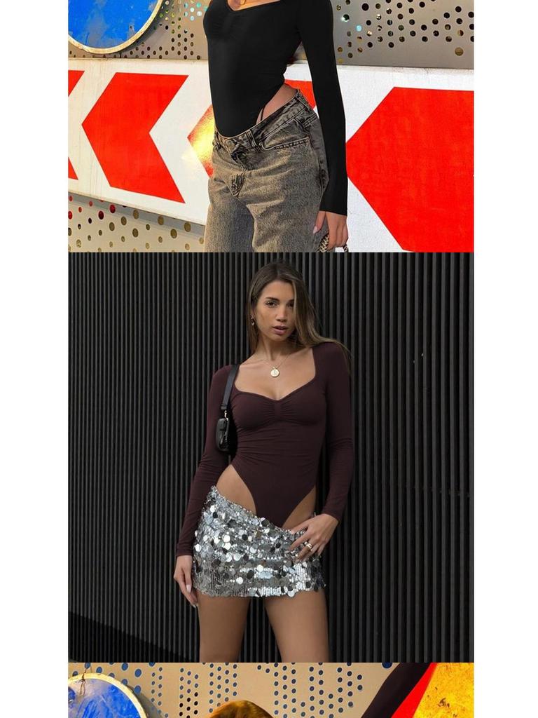 Women's European & American Slimming Low-Cut U-Neck Jumpsuit - Elastic Autumn/Winter Base Layer