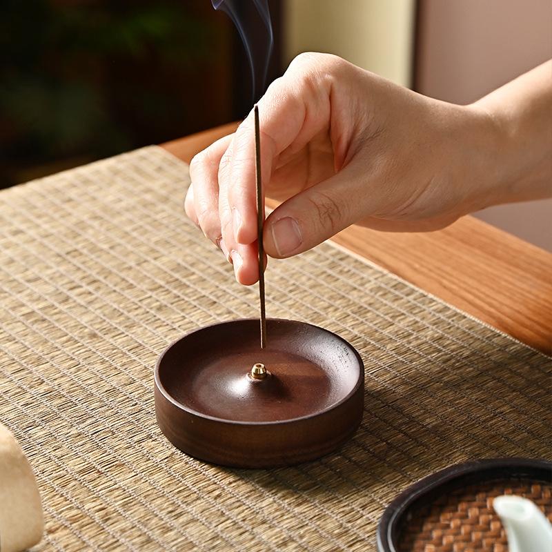 Y Black Walnut Solid Wood Incense Holder Zen Round Line Incense Burner Agarwood Incense Plate Household Tea Room Decoration