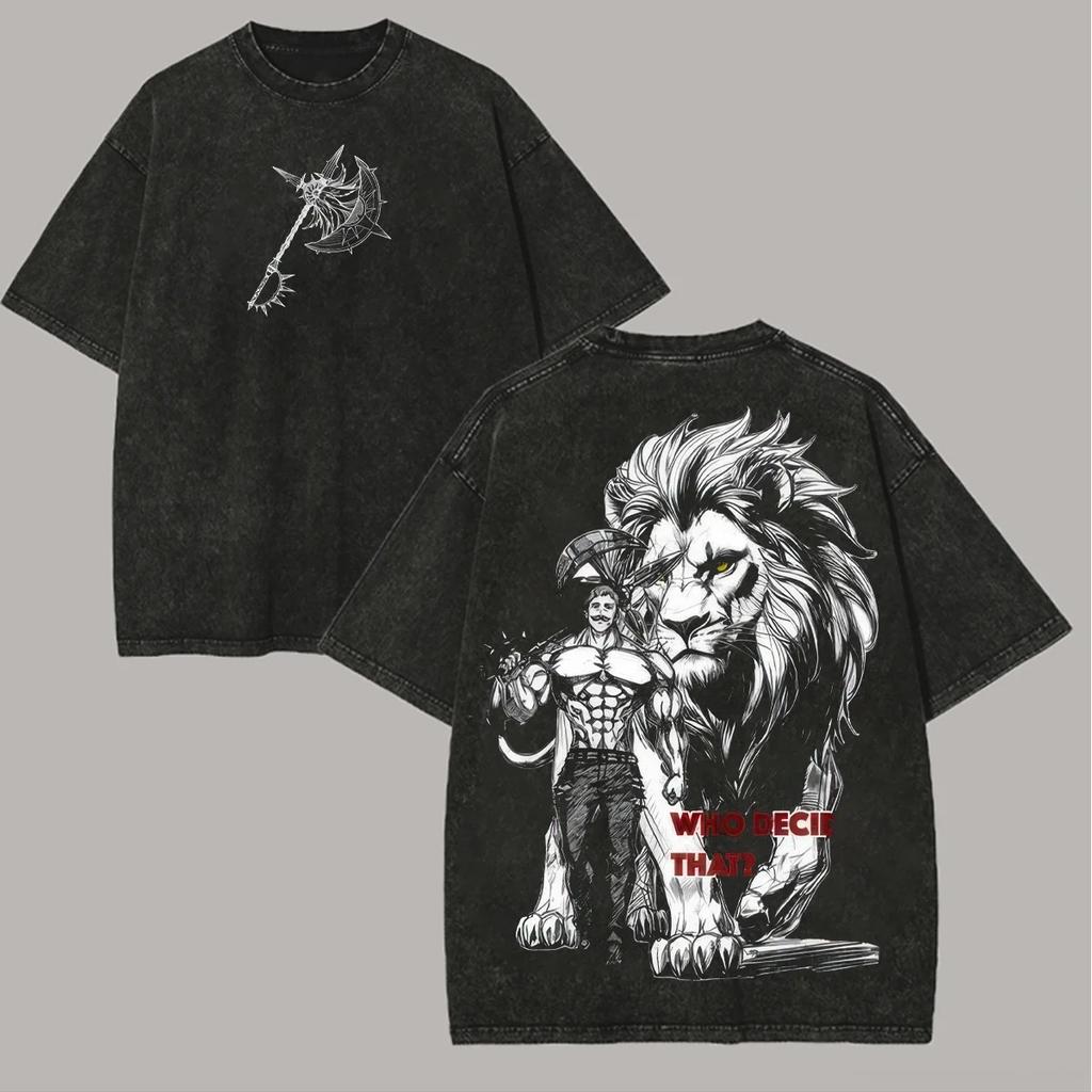 Japan Heißblut Anime Die Sieben Todsünden Escanor Grafik Gewaschenes T-Shirt Herren Damen Übergroß Vintage Baumwolle Streetwear Yk Kleidung