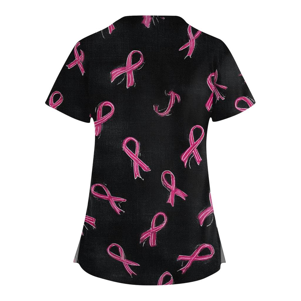 Women's Fashion  V-Neck Short Sleeve Overalls Double Layer Pocket Printed Tops  Apparel