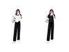 Set T-shirt a Blocchi di Colore Coreana e Pantaloni a Gamba Larga