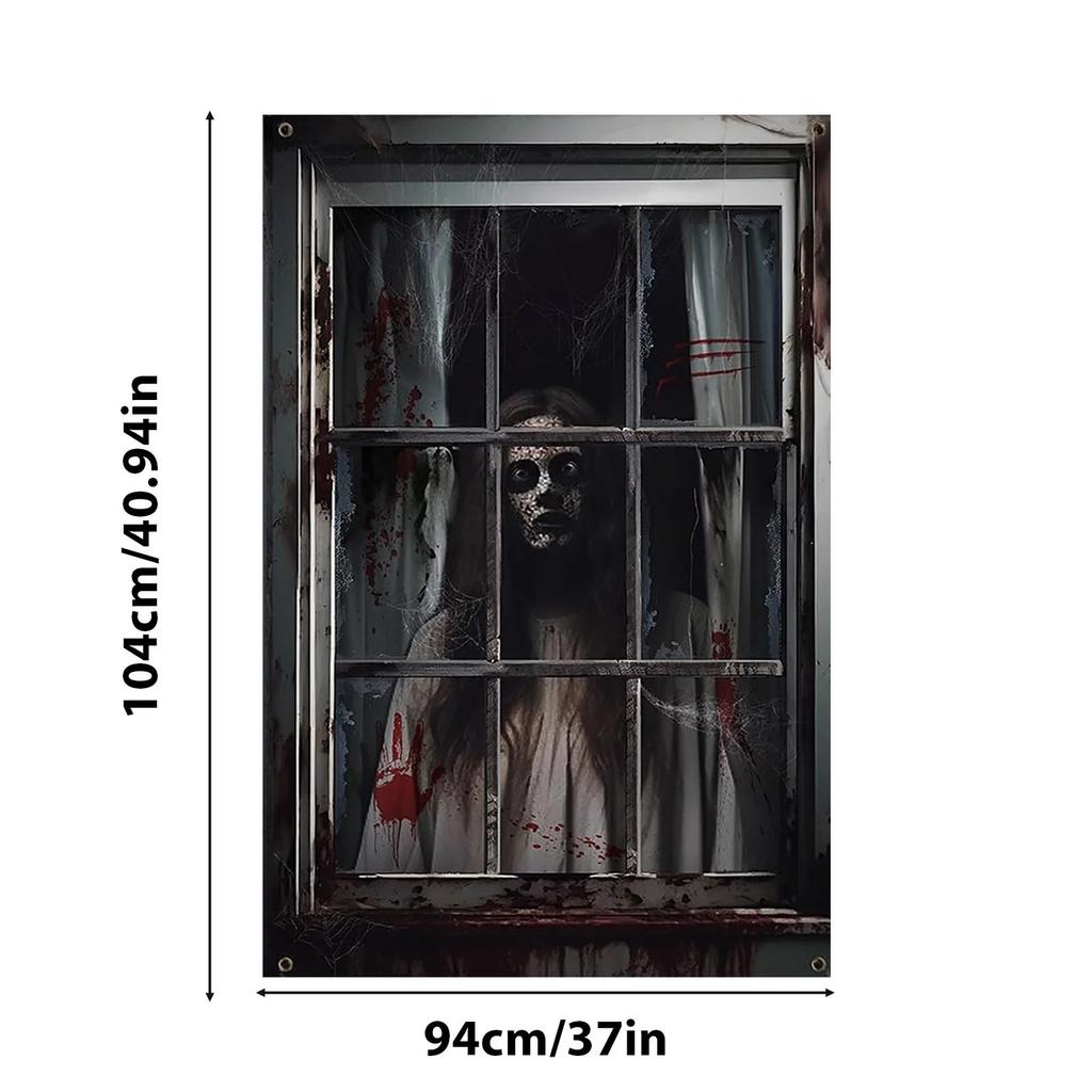 Scary Halloween Curtain Halloween Window Silhouette Decoration Blood Halloween Window Cover Horror Window Poster