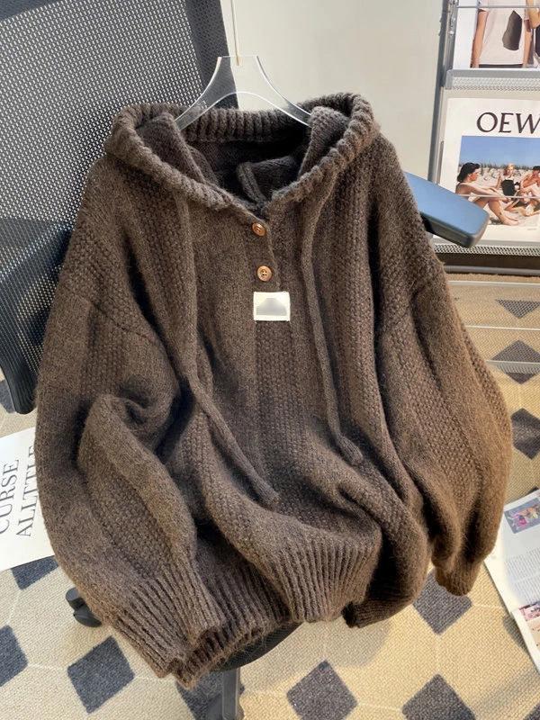 Korean Style Women's Soft Hooded Knit Sweater Coat: New Loose-Fit Autumn/Winter Pullover