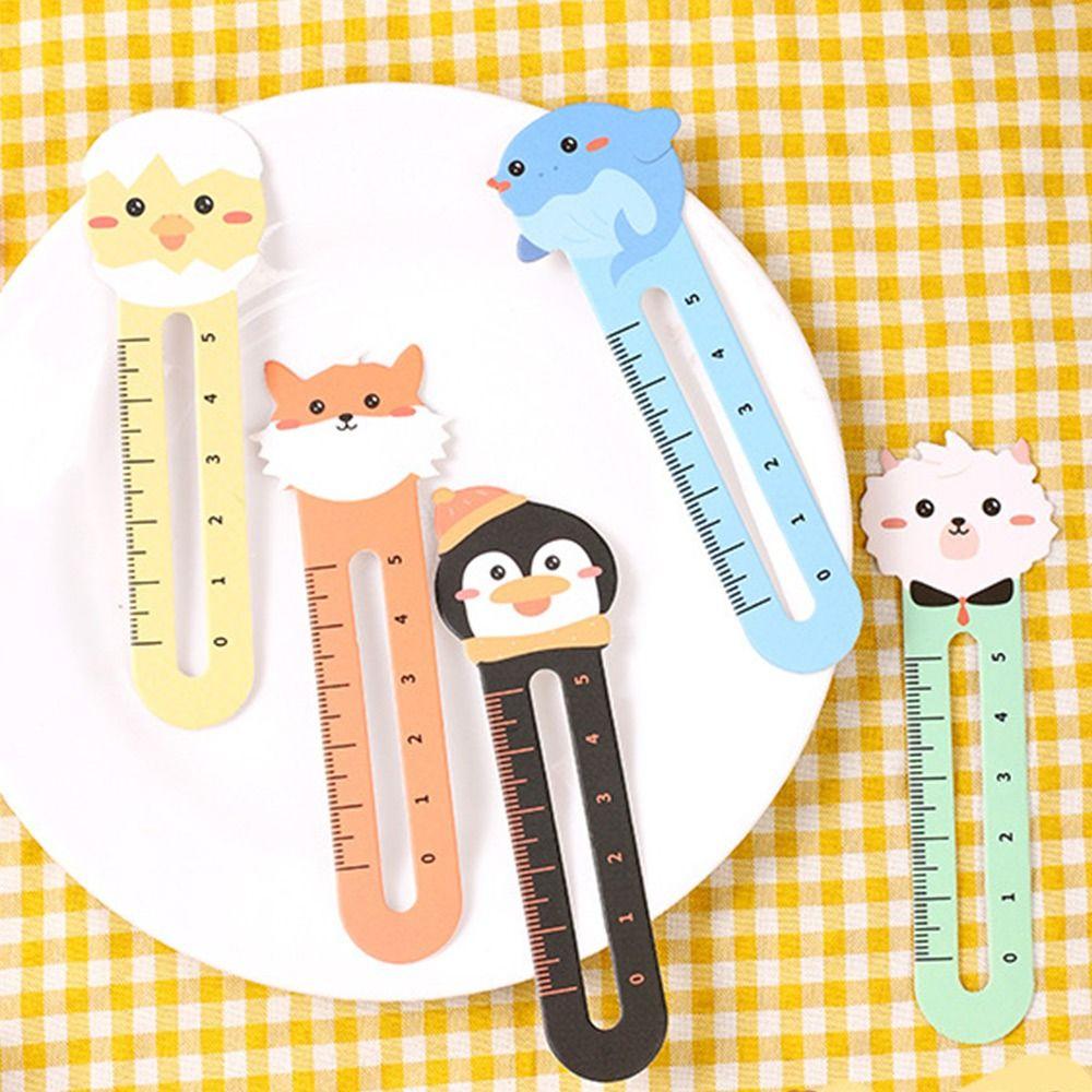 50pcs Mixed Pattern Ruler Bookmarks Cartoon Animal Book Page Marker Book Clip Student Supplies