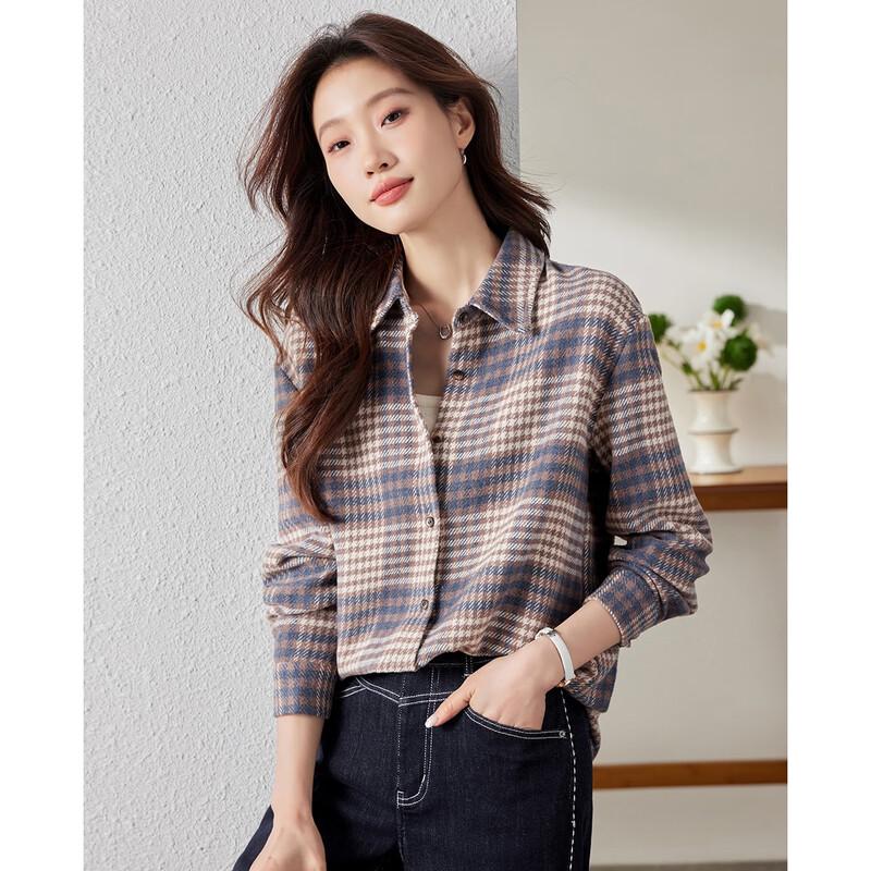 TERRE BLEUE Women's Plaid Casual Shirt