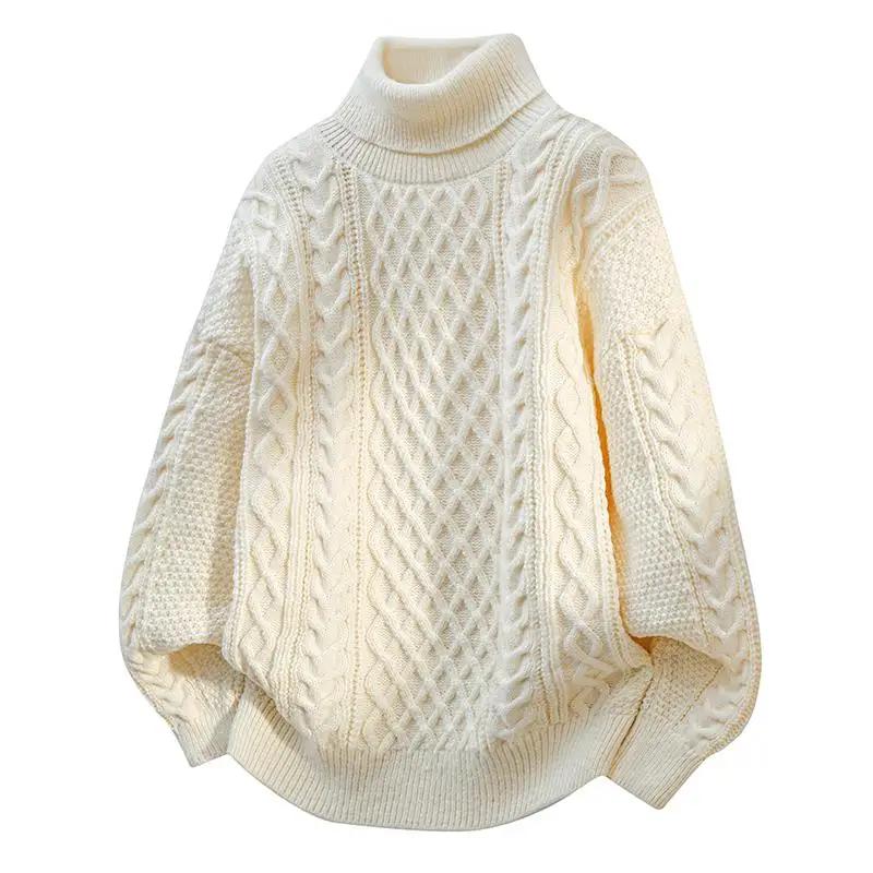 2025 Herfst Winter Heren Casual Twist Truien Heren Effen Kleur Coltrui Mannelijk Hoge Hals Gebreide Tops Man Fleece Pullovers