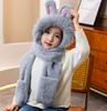 Winter Rabbit Ear Hat, Scarf Set, Cute Women'S Korean Style Thickened Fleece Warm Neck Scarf Three-Piece Set