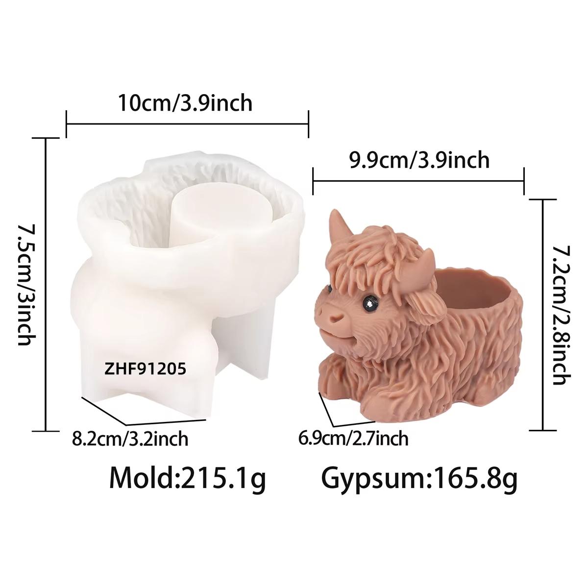 Highland Cow Planter Mold 3D Highland Cow Candlestick Mold for Succulent Potted Plant Scented Candle Making Home Table Decor белый
