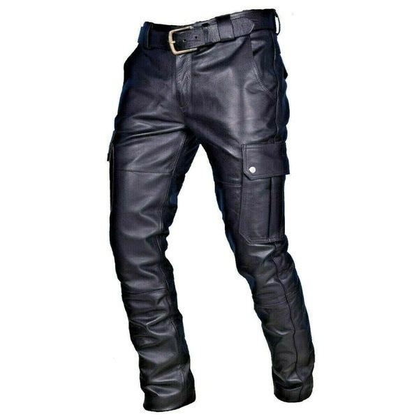 Casual Men's Leather Pants With Adjustable Straps Stylish Comfortable Fit Perfect For Everyday Wear Fashionable Leather Trousers For Men