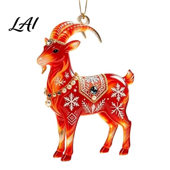 Acrylic Ornament for Restaurant 2PCS Christmas Goat Hanging Ornaments Decorative 2D Tree Birthday Party Decor Pendants Lightweight Festive Ornaments