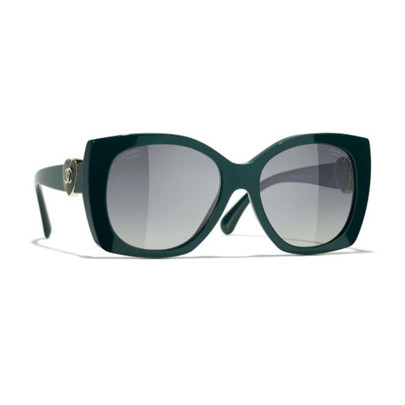 Chanel Temple Logo Irregular Sunglasses Women's Green