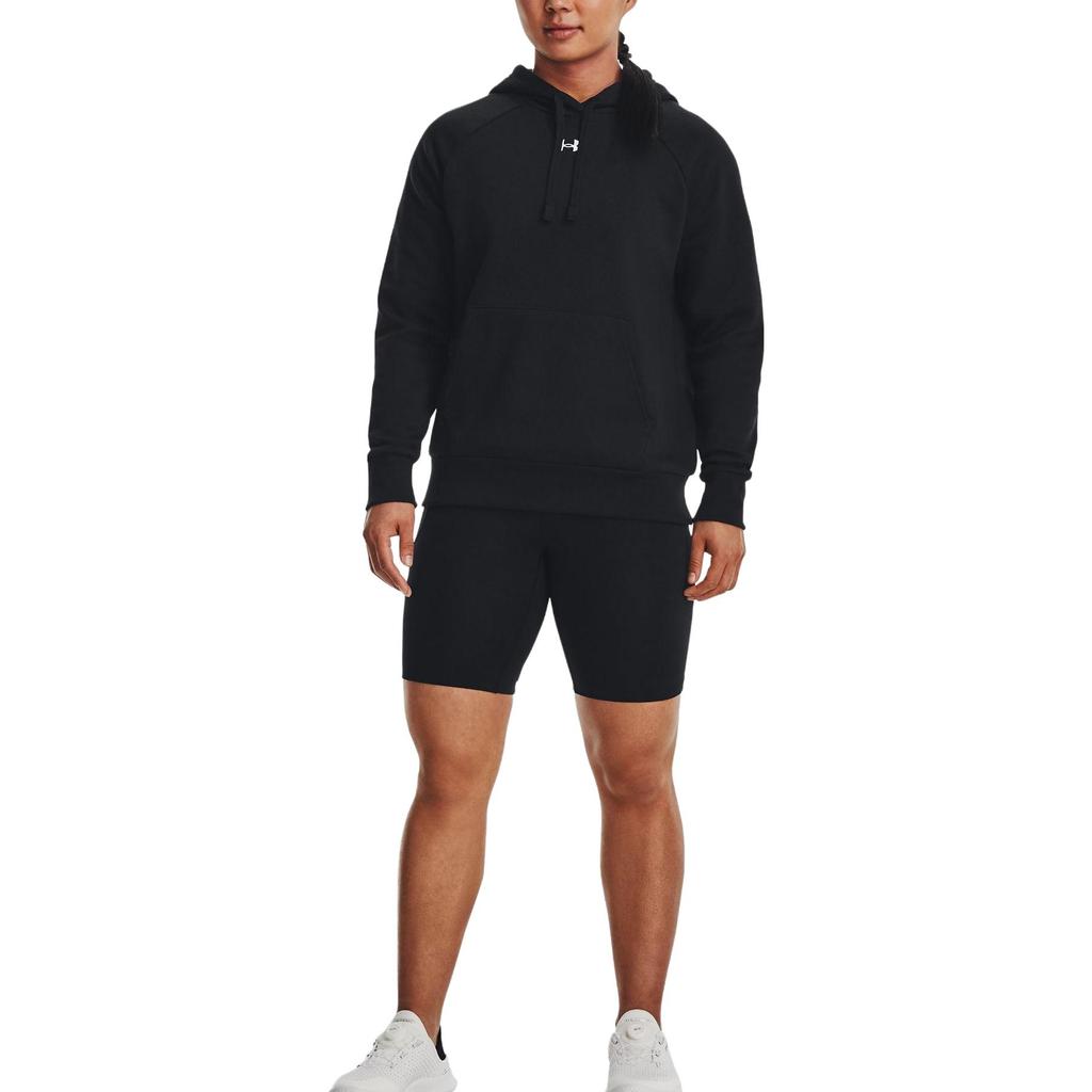 Under Armour Solid Color Logo Drawstring Hoodie Women Tops Black 1379500-001