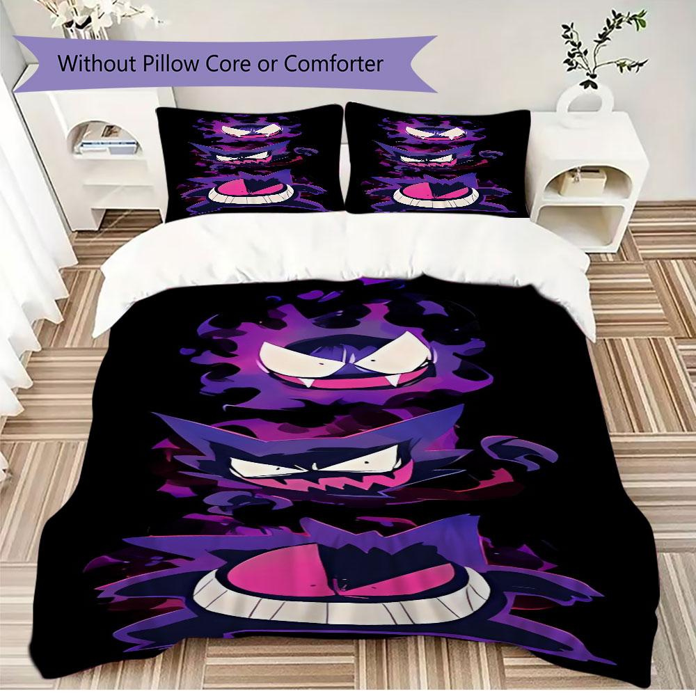 Anime Gengar Printed Bedding Set 3 Piece Soft Microfiber Duvet Cover Set Teens Game Room Decor No Sheet No Filling