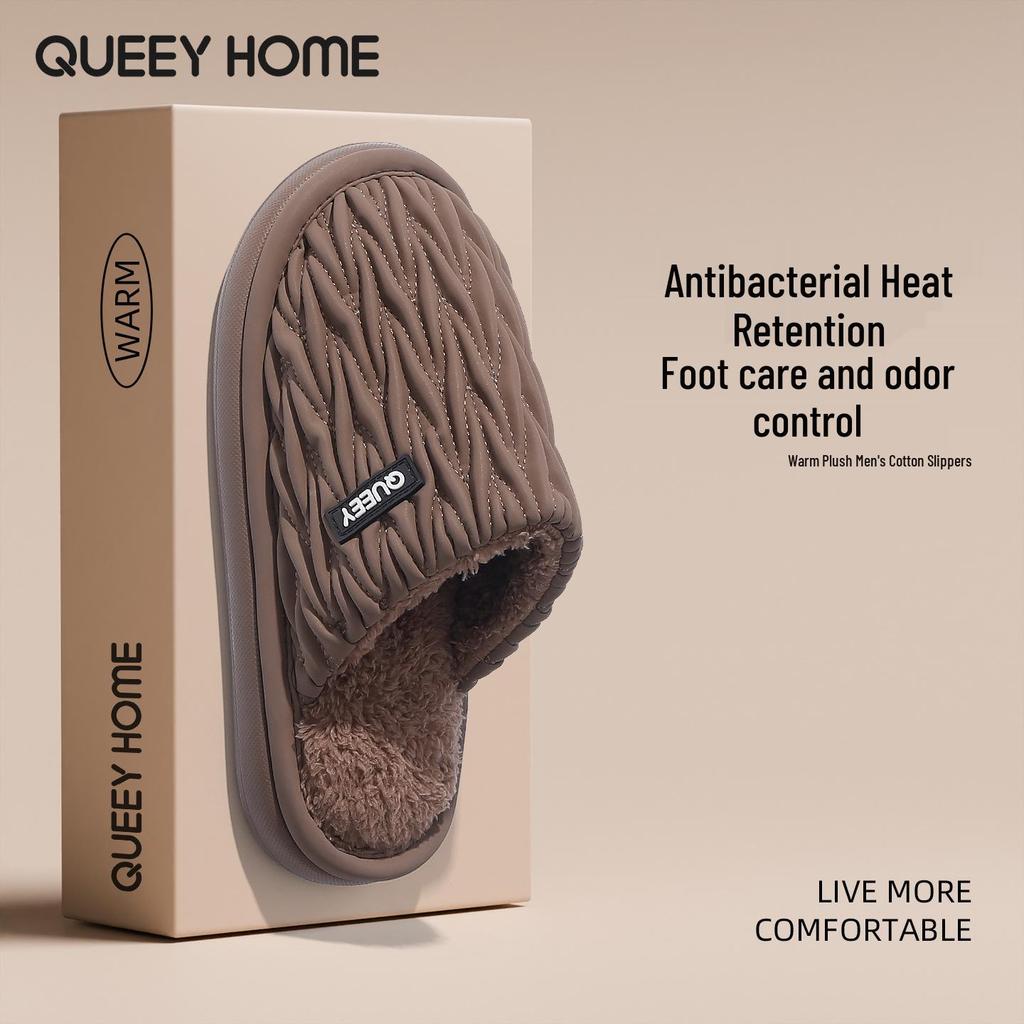 Waterproof Men's & Women's Cotton Slippers - Non-slip, Thick Sole, Antibacterial, Deodorant, Warm, & Closed-Toe for Autumn/Winter 2025.